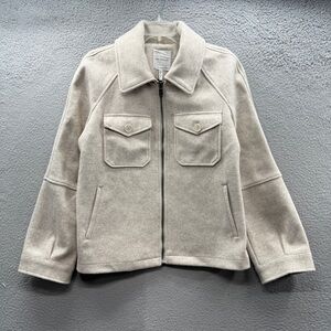 Avec Les Filles Jacket Women M Zip Shirt Shacket Beige Taupe Oversized Boyfriend